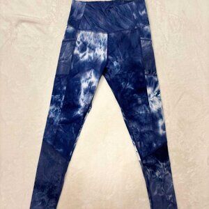 Women's Blue & White Tie-Dye Mesh Accented & Pocketed Leggings